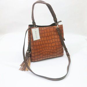 Jen & Co. Olivia Croc Hobo Brown Vegan Leather Crossbody Handle Bag 12x11x7 in
